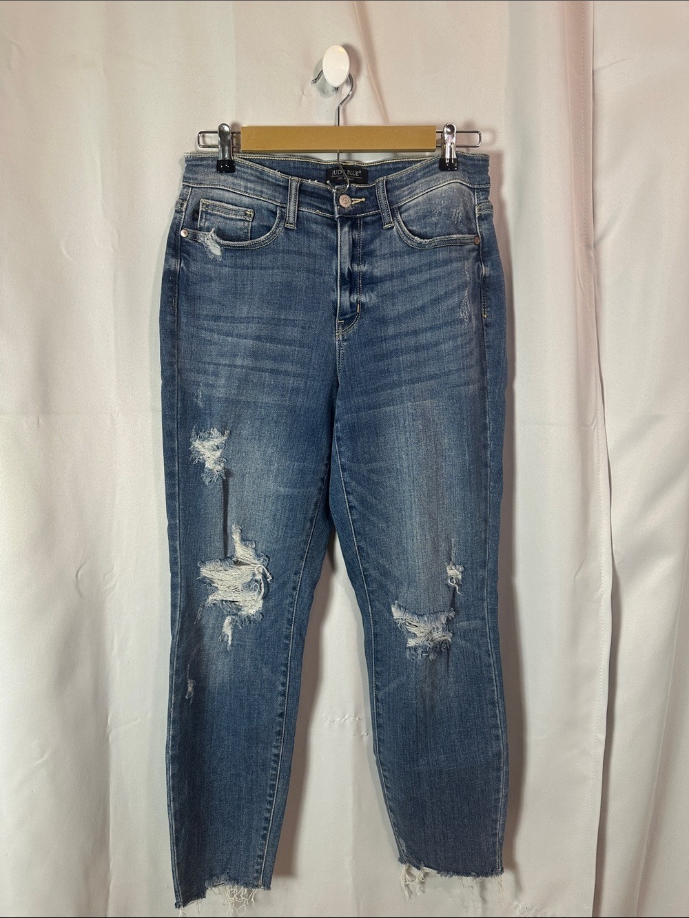 Judy Blue Women's Distressed Medium Blue Straight Leg Jeans - Size 5/27
